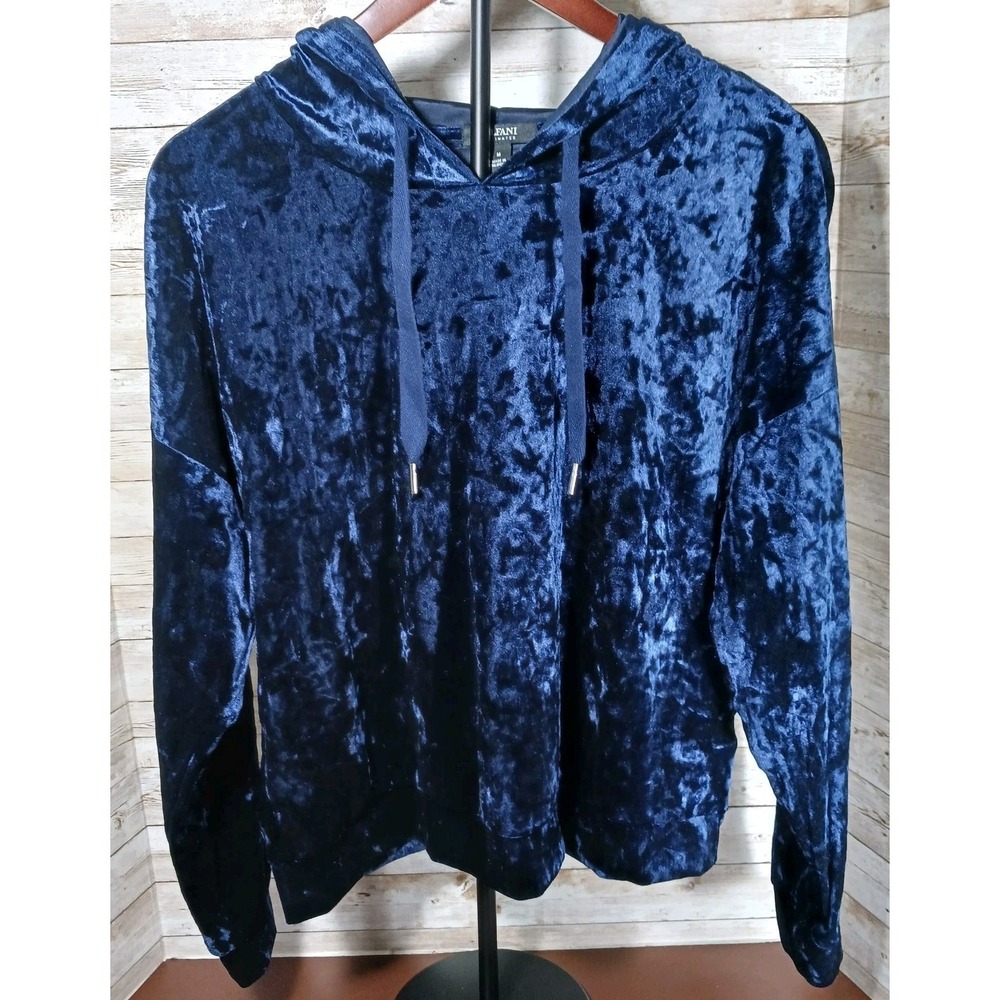 Alfani Intimates Blue Crushed Velvet Hoody Sz M